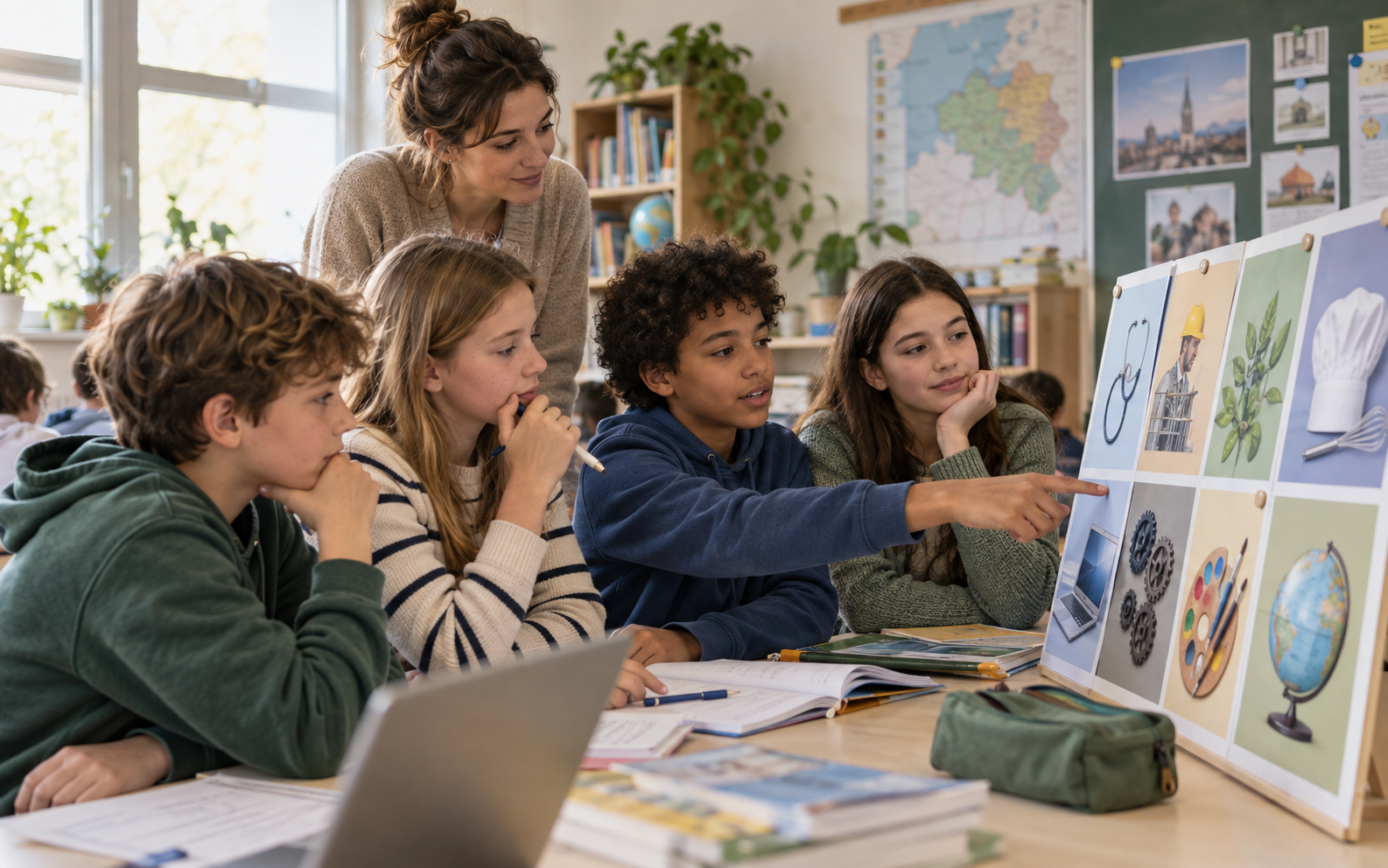 Leerlingen uit het zesde leerjaar verkennen samen hun toekomstige studierichting